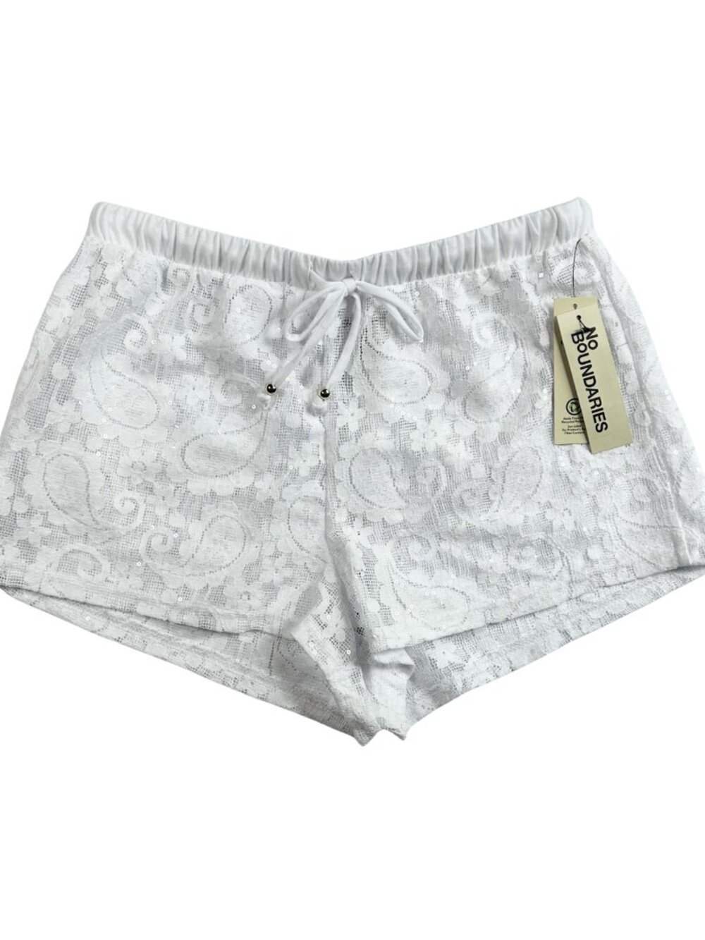 No‎ Boundaries Woman's Small (4-6) White Lace Swim Cover-Up Shorts NWT